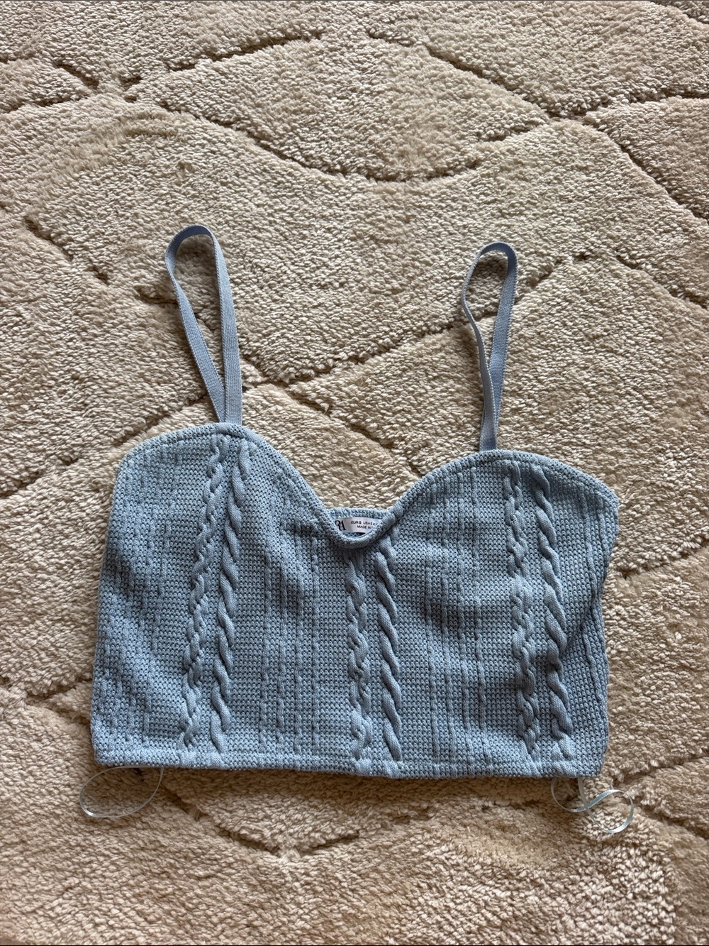 Zara Light Blue Cable-Knit Cami with Sweetheart Neckline